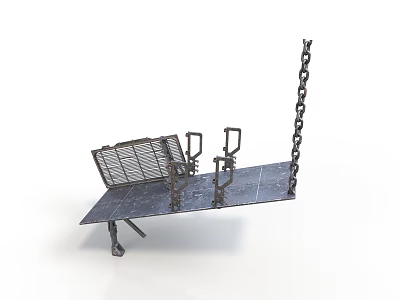 Metal Platform Structure With Hanging Chain Cage And Support Brackets 3d model