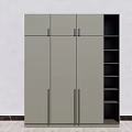 Modern Gray Wardrobe With Multiple Doors And Open Storage Shelves 3d model