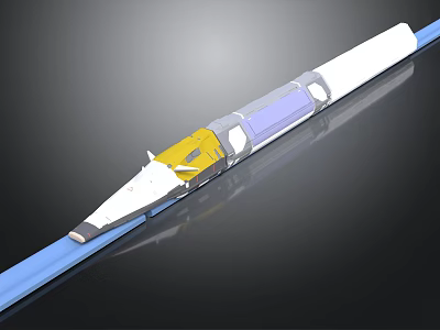 Modern High Speed Train With Streamlined Front White Body And Blue Track 3d model