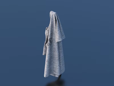 Stylish Gray Long Coat With Lapel And Pockets On Dark Blue Background 3d model