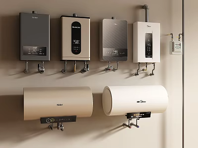 Different Types of Wall Mounted and Storage Water Heaters in Various Colors with Modern Design 3d model