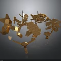 Modern Decorative Scene Featuring Golden Metal Geometric Shapes And Artistic Pieces