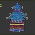 Traditional Chinese Two Story Architecture With Green Tiled Roof Golden Decorations And Red Walls