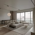 Contemporary Living Dining Room With White Sofa Round Coffee Table And Floor To Ceiling Windows