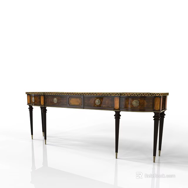 Classic Wooden Console Table With Three Drawers Decorative Trim And Black Legs 3d model 
