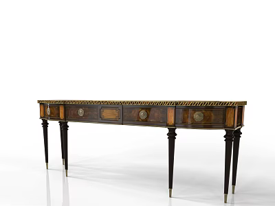 Classic Wooden Console Table With Three Drawers Decorative Trim And Black Legs 3d model