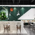 Modern Milk Tea Shop Interior With Bar Counter Seating And Green Plants