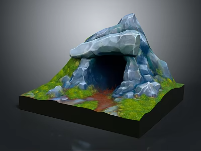 Rocky Cave Scene With Green Grass Red Path And Natural Stone Formation 3d model