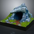 Rocky Cave Scene With Green Grass Red Path And Natural Stone Formation