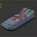 Blue Hovercraft Model With Large Propeller Fans And Detailed Deck Features 3d model
