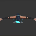 Futuristic Sci Fi Character In Mechanical Costume With Blue Accents Helmet Standing Arms Outstretched
