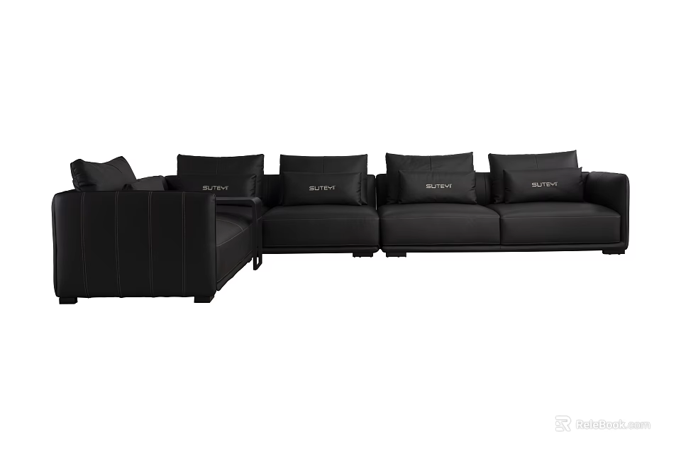 Modern Black L Shaped Sofa Set with Multiple Cushions and Sleek Design 3d model
