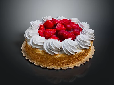 Delicious Fresh Strawberry Cake Topped With Whipped Cream And Berries 3d model