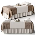 Comfortable Massage Bed with Brown and White Textured Bedspread Tray and Pillows