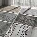 Square Rugs With Various Gray Patterns In Bright Sunlit Room 3d model