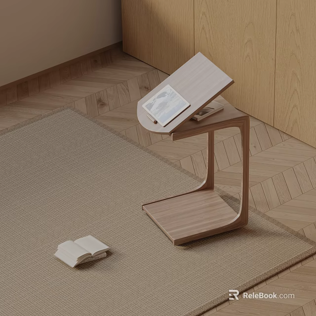 Minimalist Wooden Side Table with Open Book on Top in Cozy Interior Scene 3d model 