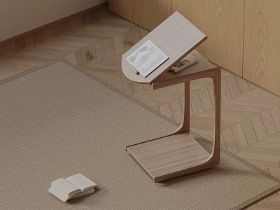 Minimalist Wooden Side Table with Open Book on Top in Cozy Interior Scene 3d model
