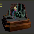 Miniature Scene With Brick Wall Deer Statue Wooden Base And Wooden Crate Model