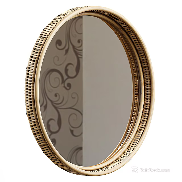 Elegant Oval Gold Mirror With Decorative Textured Frame And Classic Design 3d model 
