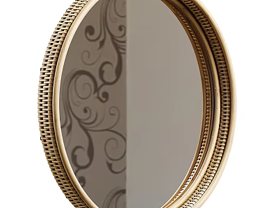Elegant Oval Gold Mirror With Decorative Textured Frame And Classic Design 3d model