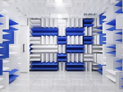 Modern Decorative Wine Rack With White And Blue Geometric Design In Stylish Open Interior 3d model