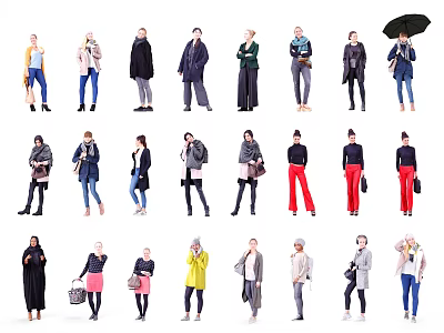 Multiple People in Different Stylish Outfits With Accessories and Various Poses 3d model