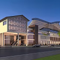 Modern Commercial Street With Glass Facades Multi storey Buildings Cars And Palm Trees