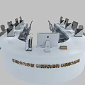 Modern White Circular Reception Desk With Computers Office Supplies And Chairs