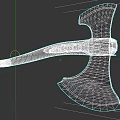 Mythical Double Bladed Axe With Wooden Handle And Blue Glowing Runes