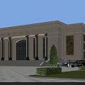 Modern Cultural Center Architecture With Columns Grand Entrance And Stone Facade Design