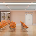 Hospital Clinic Waiting Area With Orange Seats And Cabinets
