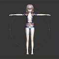 3D Anime Character Creature with Pink Hair and Blue White Outfit Standing Open Arms