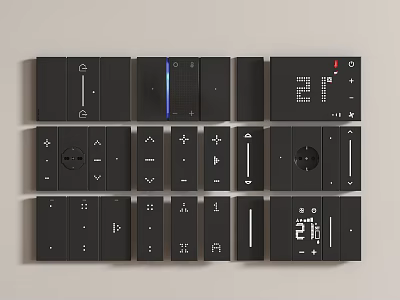 Modern Black Switch Panels With Various Designs Buttons Knobs And Digital Displays 3d model