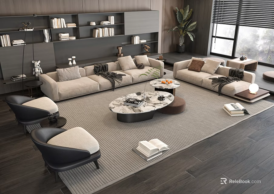 Modern Living Room Sofa And Coffee Table Set With Marble Top And Accent Chairs 3d model 