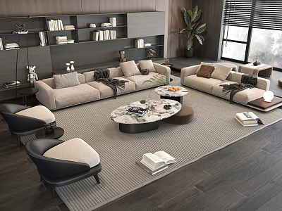 Modern Living Room Sofa And Coffee Table Set With Marble Top And Accent Chairs 3d model