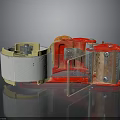 Red And White Mechanical Component With Transparent Panel And Metal Screws