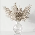 Minimalist Decorative Ornament Set with Clear Glass Vase and Dried Flowers