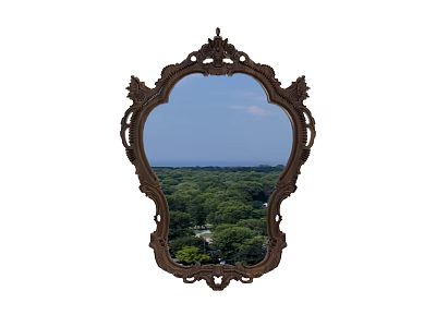 Ornate Framed Mirror Reflecting Lush Green Trees And Blue Sky View 3d model