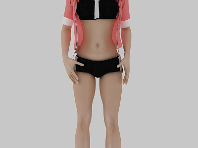 Woman Wearing Black Bikini and Pink Jacket with White Cuffs Standing 3d model