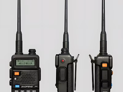 Three Midland Walkie Talkies Front View With Screen Display Buttons And Antennas 3d model