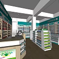 Modern Pharmacy Store Interior Design With Shelves Medicines And Service Counter