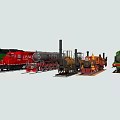 Assorted Train Models in Various Colors and Styles with Rail Tracks and Train Parts 3d model