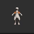 White Anthropomorphic Creature Character Wearing Brown Decorative Vest 3D Model Standing