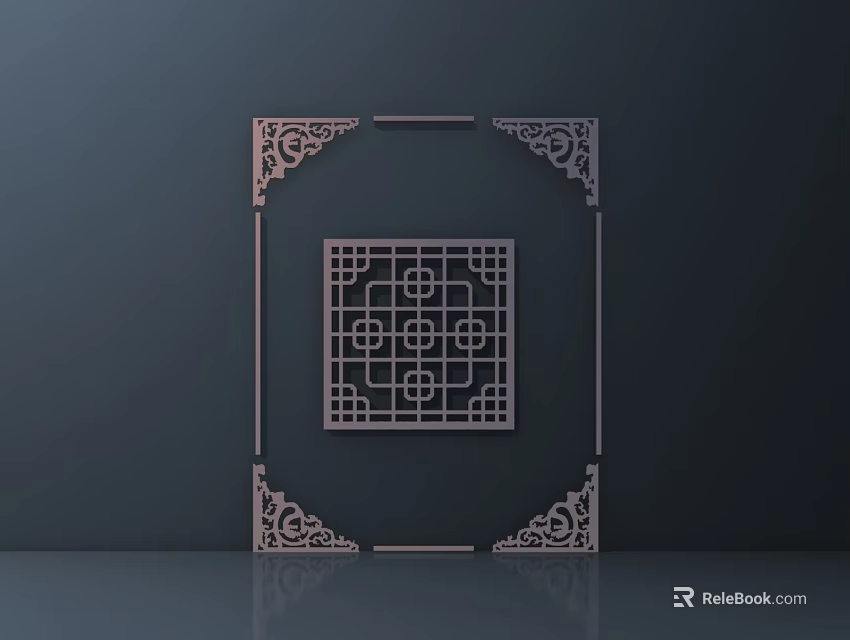 Intricate Chinese Carved Wooden Frame With Geometric Pattern And Decorative Border 3d model 