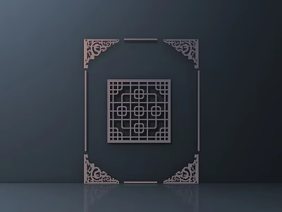 Intricate Chinese Carved Wooden Frame With Geometric Pattern And Decorative Border 3d model
