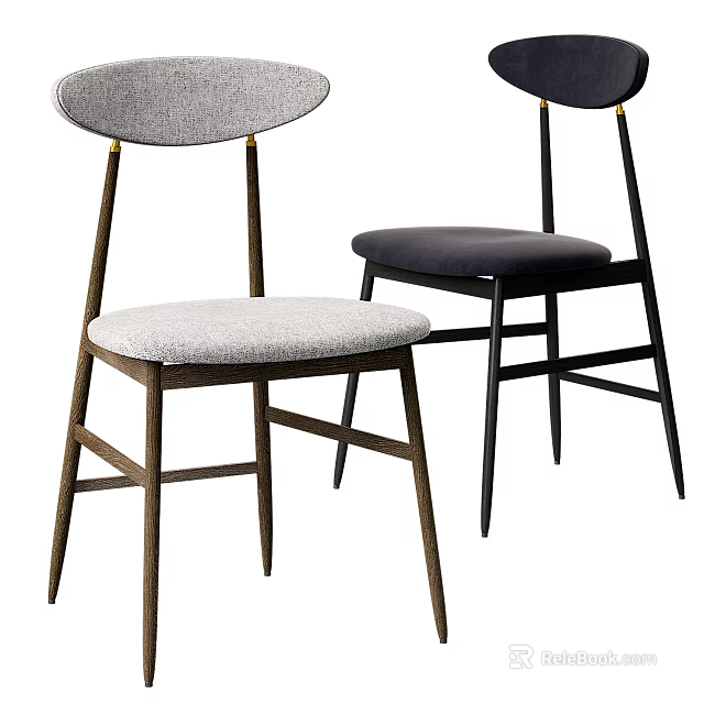 Modern Accent Chairs with Light Gray and Dark Gray Upholstered Seats and Wooden Legs 3d model 