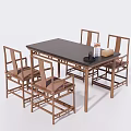 Traditional Chinese Style Dining Table Set With Black Tabletop And Four Wooden Chairs