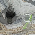 Inflatable Air Mold Display On Marble Counter With Glassware And Tray