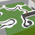 Modern Garden Wall With Curved Pathway Green Lawn And Colorful Trees