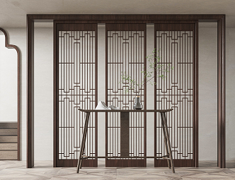 New Chinese style end view table partition screen 3d model